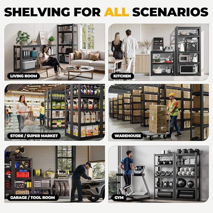 Auto Dynasty 5-Tier 72" H Garage Shelving, Heavy Duty Adjustable Metal Rack | 72"H x 35"W X16"D, 3000Lbs Capacity, 5 Adjustable Shelves, Metal Utility Rack for Pantry Kitchen & Warehouse, Black