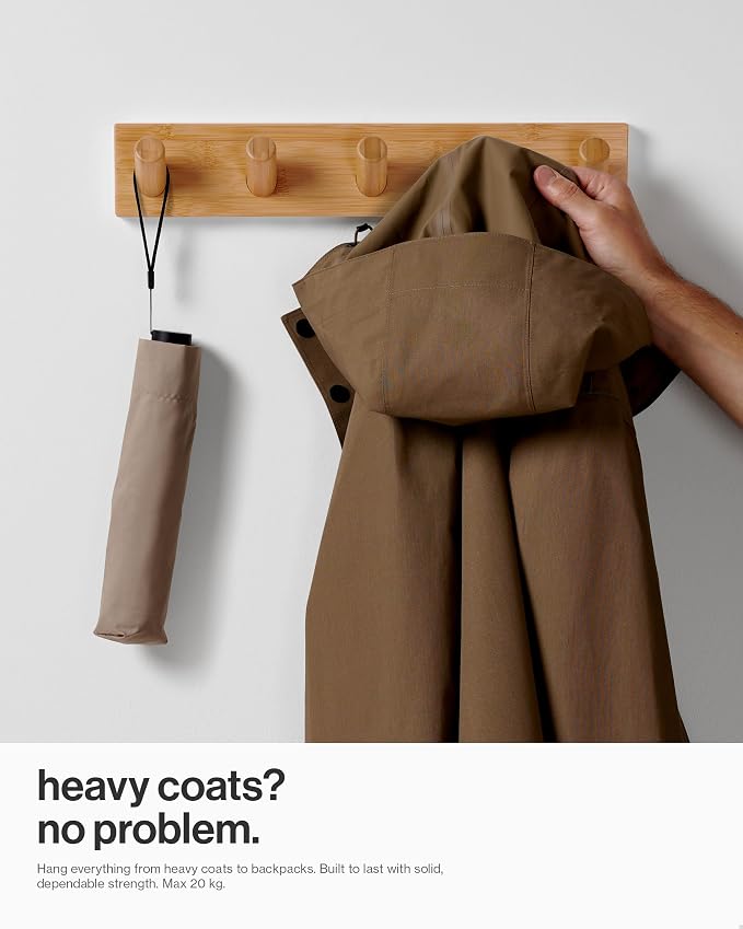LARHN Wall Mounted Coat Rack with 5 Heavy-Duty 1" Diameter Hooks, 16.5" | Wooden Wall Hook Rack - Modern Scandinavian Home Decor