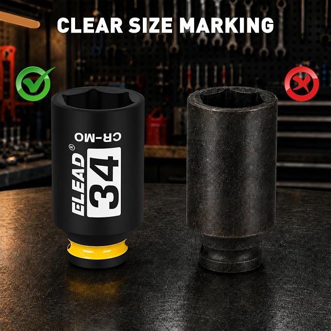 34 mm Socket 1/2" Drive Deep Impact Socket, Metric 6 Point 1/2-inch Drive Impact Axle Nut Sockets, CR-MO Nut Socket Set, Tools for Easy Removal of Axle Shaft Nuts