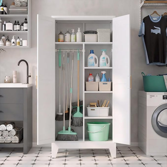 71" H Tall Pantry Cabinet with Doors,Kitchen Pantry Cabinet,Black Metal Storage Cabinets,Garage Storage Cabinet,Food Storage Cabinet with Doors and Shelves