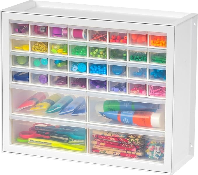 IRIS USA 36-Drawer Storage Cabinet, Bead Craft Supplies, Made in USA, White | Wall mountable, Stackable, Hardware, Electronics, Teacher Toolbox, Small Parts