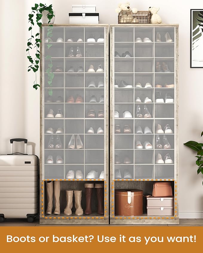 Hzuaneri 11 Tiers Shoe Storage Cabinet, Tall Shoes Cabinet with Cubby | Freestanding Wooden Shoe Organizer, 30-33 Pairs, Shoes Cubby Organizer for Entryway, Bedroom, Greige SR02005B