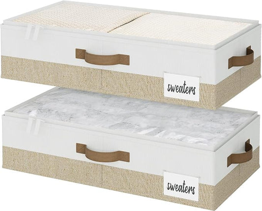 StorageWorks Under Bed Storage Containers - Underbed Storage with Handles and Label Holder, 2 Pack Ultra-thick Fabric Underbed Bins, Closet Organizer for Clothes, Blankets, Sweater