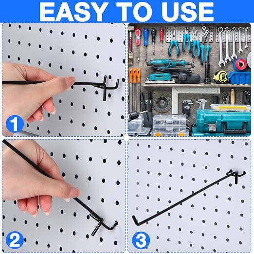 100 Pcs Peg Board Shelving Hooks Stainless Steel Hanging Board Pegs Wall Display Hooks Bulk for 1/8 1/4 Garage Storage Organizer Accessories (12 Inch,Black)