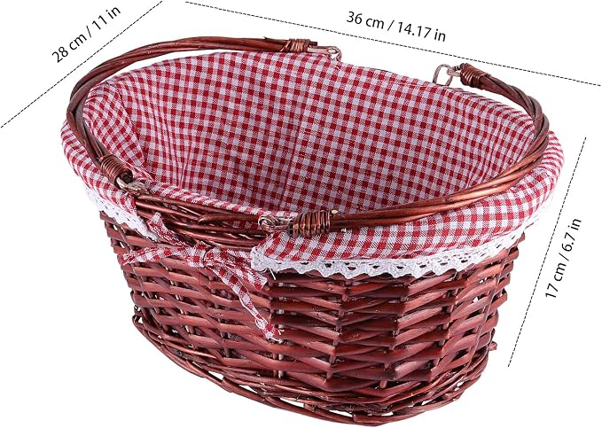 KINJOEK Wicker Woven Basket, Multipurpose Natural Willow Basket with Handle Premium Linen Cotton Cloth Lining for Storage and Decoration