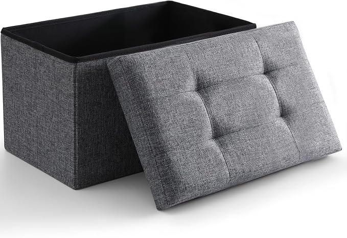 Storage Ottoman Cube Small Footrest Foldable Seat Foot Stools Square Tufted Ottoman Linen Dark Grey