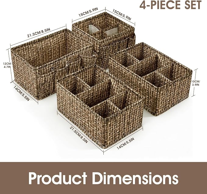 Cosmetic Storage Bins Makeup Organizer, Adjustable Multifunction Storage Box Desk Drawer Divider for Makeup Brushes, Bathroom Countertop or Dresser, Set of 4
