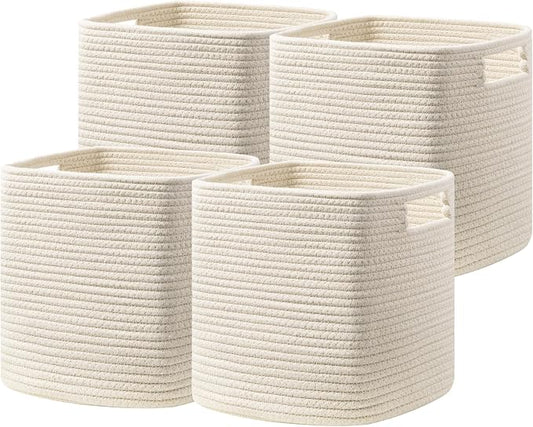 UBBCARE Set of 4 Storage Cubes-11 X 10.5 X 10.5 In, Cotton Rope Basket for Shelves, Toys, Book, Cube Storage Bin with Handles, Woven Storage Basket for Organizing, Beige