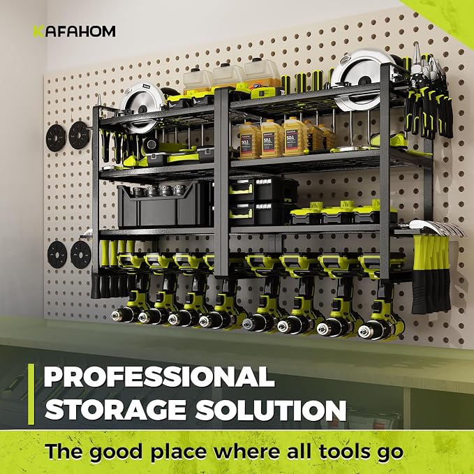 Power Tool Organizer, 8 Drill Holder Wall Mount, 4 Layers Garage Tool Organizers and Storage Rack, Tool Shelf with Screwdriver/Plier/Hammer Holder
