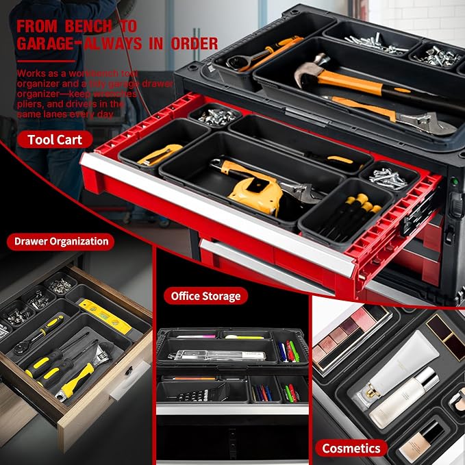 10 PCS Tool Box Drawer Organizers, Large & Medium Tool Trays for Tool Box Organization, Tool Organizers and Storage for Garage and Rolling Tool Chest