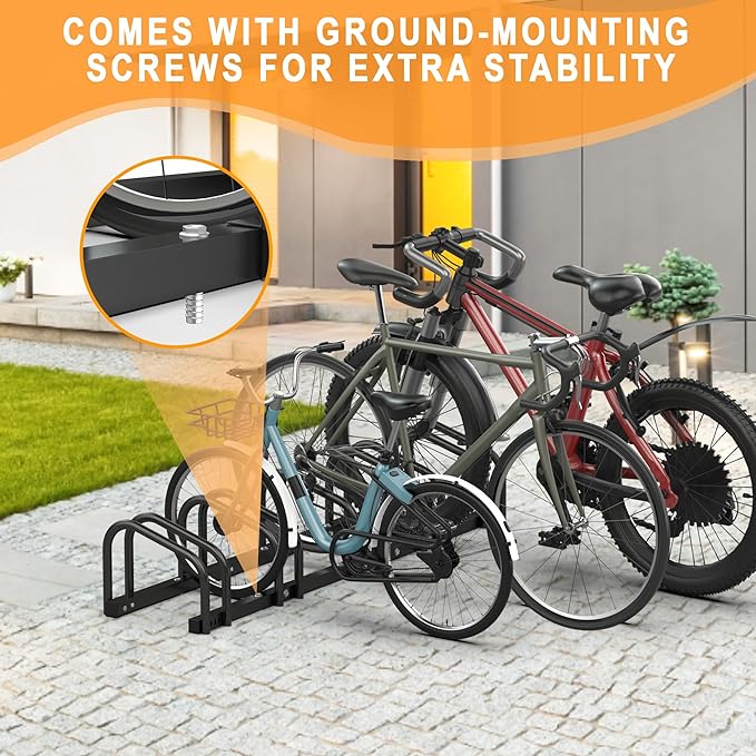 Bike Storage Rack for Garage, 5 Bikes Floor Bike Stand, Bicycle Parking Holder Stand for Indoor/Outdoor, Fit 22-28" Wheel Tire Width 2.1"