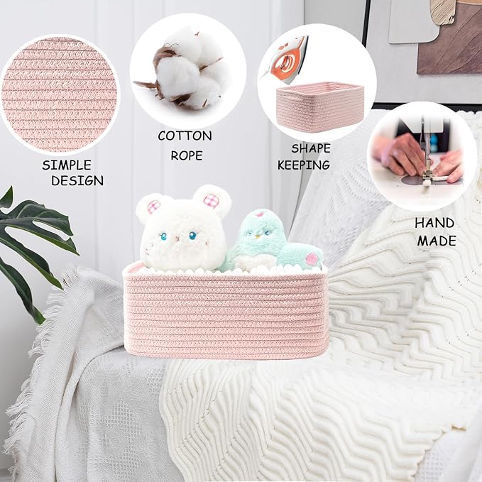 COMFY-HOMI 13" x 8.5" x 5.1" Storage Baskets for Organizing | Cotton Rope Woven Basket | Toy Storage Bin Box | Basket for Shelves, Closet Organizer Bin, Decorative Closet Shelf, 1 Pack