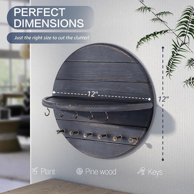 Rebee Vision Key Holder Wall Mount for Living Room Wall Decor, Royal Blue | Pine Wood, Decorative Key Holder, Sungalsses & Wallet Holder, Entryway Shelf, Mail Storage, Kitchen Wall Decor Essential