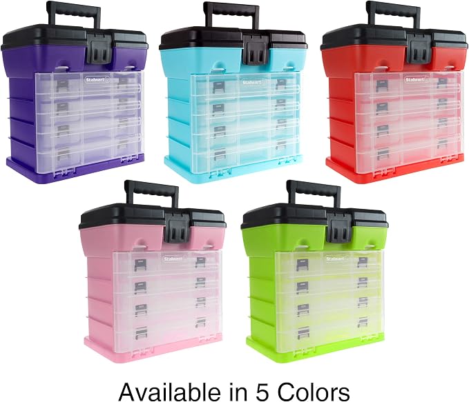 Portable Tool Box - Small Parts Organizer with Drawers and Customizable Compartments for Hardware, Fishing Tackle, Beads or Crafts by Stalwart (Green)