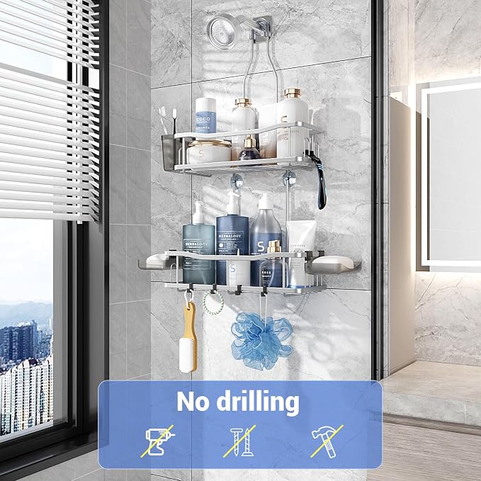 Aitatty Hanging Shower Caddy Bathroom Organizer: Rustproof Shower Shelf Racks Over Shower Head - No Drilling Inside Bath Shower Rack Shelves Over Showerhead for Shampoo with Soap Holder Chrome