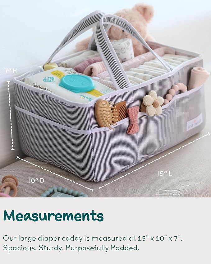 Baby Diaper Caddy Organizer, Girl Nursery Storage Basket with 8 Pockets, Baby Organizer and Storage, Easy-to-Clean Fabric, Large, Pink Blush