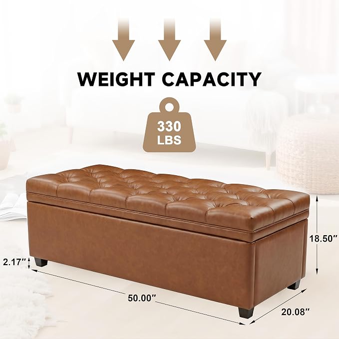 Mangodan 50 Inch Large Storage Ottoman, Tufted Ottoman with Storage | End of Bed Ottomans for Living Room, Bedroom, Modern Entryway Benchs