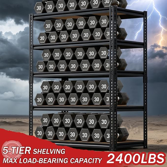 Storage Shelves Unit,40" W 5-Tier Garage Shelving Heavy Duty Metal Adjustable Garage Shelves,Stable Shelves Organizer for Pantry, Kitchen and Basement,40" W x 20" D x 72" H,Black
