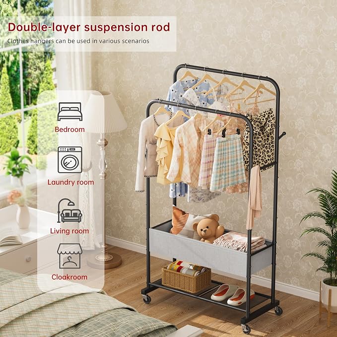 SINGAYE Wardrobe Standing Closet Clothing Rack With Shelf Hanging Clothes | Wardrobe Open Compact Small Metal Garment Hanger Stand Alone Free Standing Black Closet Rack Storage Organizer Heavy Duty