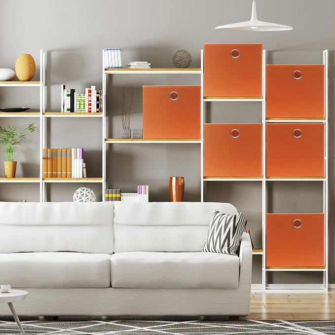 Simple Houseware 11-Inch Foldable Cube Storage Bins with Handles, Orange | 6-Pack Lightweight & Durable Structure Fabric Cubes Organizer for Closet or Shelves