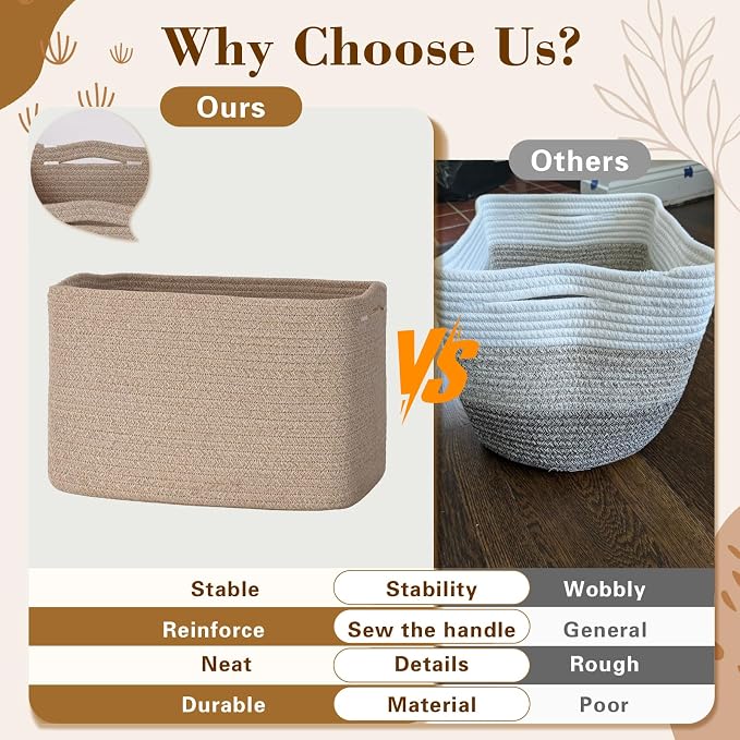Baskets for Organizing,Storage Baskets,3 Pack Baskets for Shelfves,15"×10"×9" Woven Brown Basket,toy storage bins,bins for organization