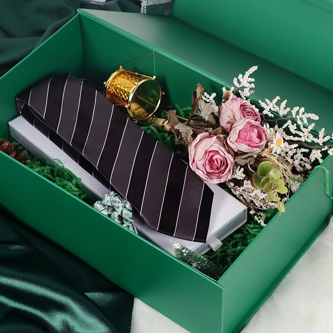 LFBOX Green Christmas Gift Box with Magnetic Lids 5 Pack | Large Bridesmaid Groomsman Proposal Boxes,13.8x8.3x4.4 in, Collapsible Rectangle Storage Box