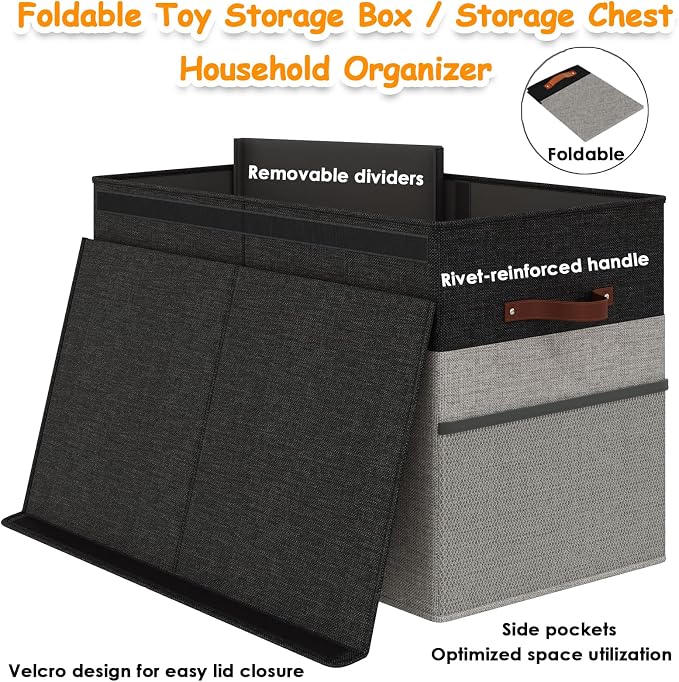 Large Toy Storage Box with Lid Upgraded Toy Storage Chest Organizer with Divider Foldable Toy Bin for Kids Boys Girls Playroom Nursery Bedroom (25"x13"x16")