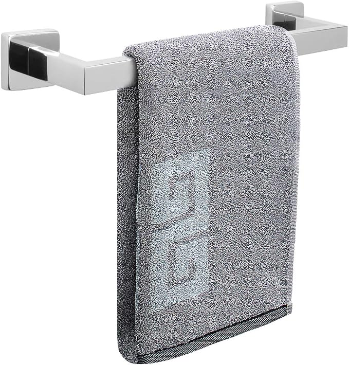 NearMoon Towel Bar, Bath Accessories Premium Thicken Stainless Steel Square Shower Towel Rack for Bathroom, Towel Holder Wall Mounted (1 Pack, Chrome Finish, 12 Inch)