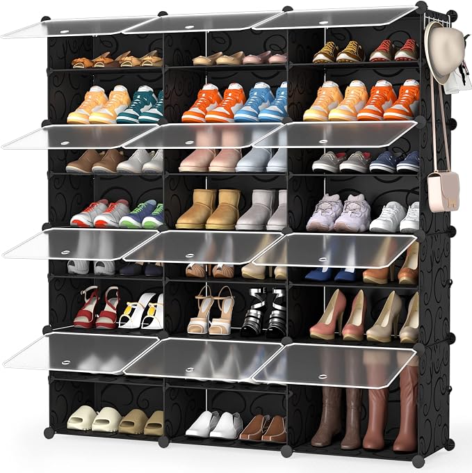 HOMIDEC Shoe Rack Organizer 48 Pair Modular Shoe Storage Cabinet for Closet | PP Plastic, Sturdy Steel Frame, Waterproof, Dustproof, Easy Clean, Shoe Shelves for Closet Garage Hallway Bedroom Entryway