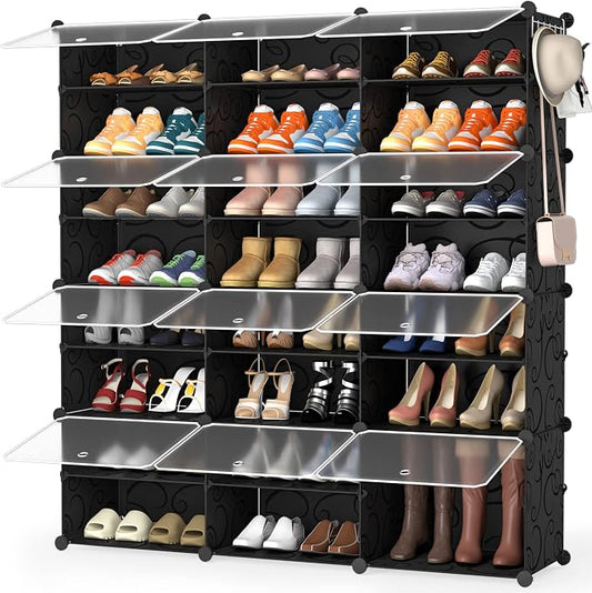 HOMIDEC Shoe Rack Organizer 48 Pair Modular Shoe Storage Cabinet for Closet | PP Plastic, Sturdy Steel Frame, Waterproof, Dustproof, Easy Clean, Shoe Shelves for Closet Garage Hallway Bedroom Entryway