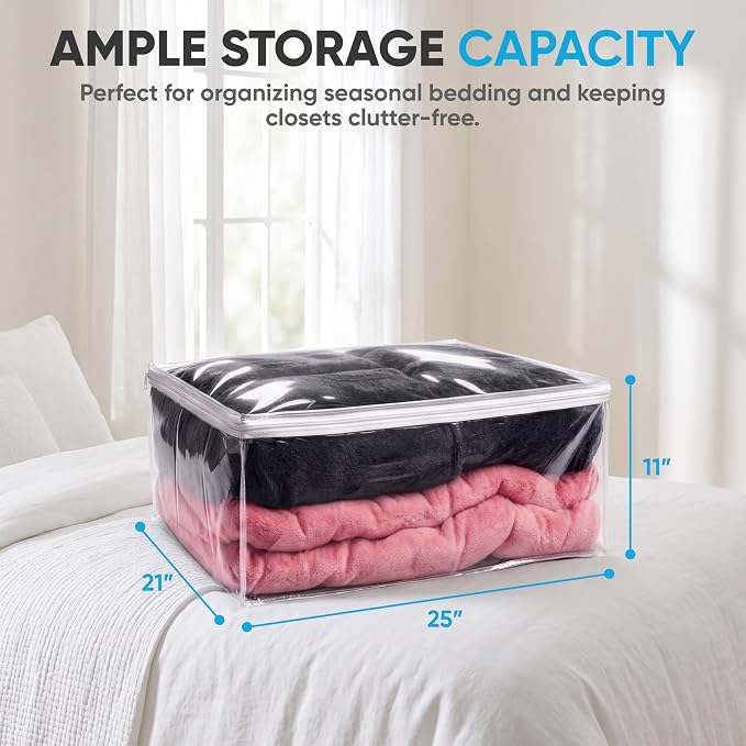 Handy Laundry Comforter Storage Bag – Large 90L Clear Zippered Organizer for Blankets, Bedding, Clothes & Pillows, Durable Plastic Storage for Closet, Moving, Under Bed – Dust & Moisture Protection