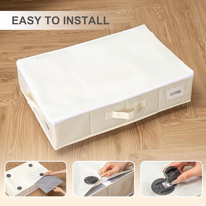 Vincona Under Bed Storage with Wheels, Rolling Under Bed Storage Containers with Label Holders for Clothes, Shoes and Blankets, Underbed Storage Organizer with Cover, 2 Pack Beige (23.6x15.7x7.28 in)