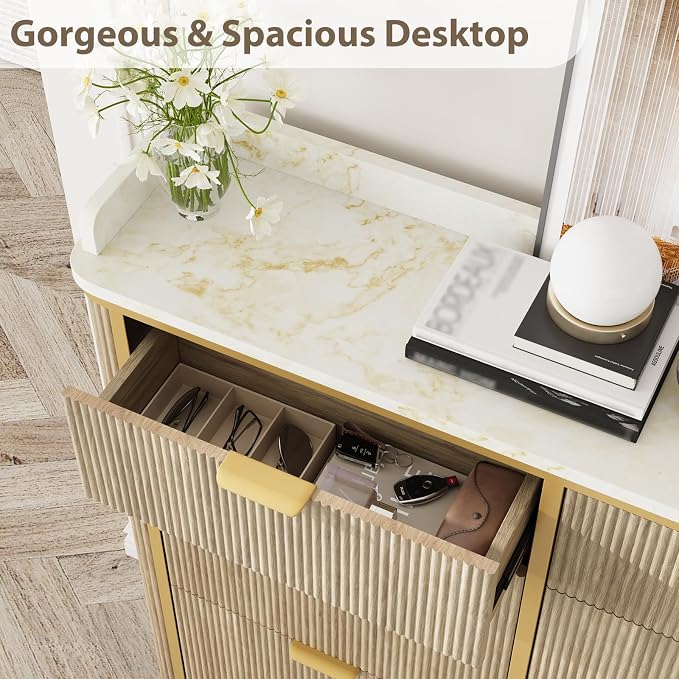 Fluted Shoe Storage Cabinet with 4 Flip Drawers & 2 Drawers, Freestanding Hidden Shoe Organizer with Adjustable Shelves, Wood Narrow Shoe Rack Cabinet for Entryway, Foyer, Hallway, Natural Oak