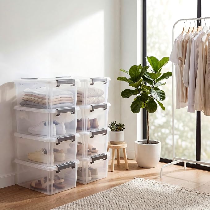 Citylife 17 QT Plastic Storage Bins with Latching Lids Stackable Storage Containers for Organizing Large Clear Storage Box for Garage, Closet, Kitchen, 4 Packs