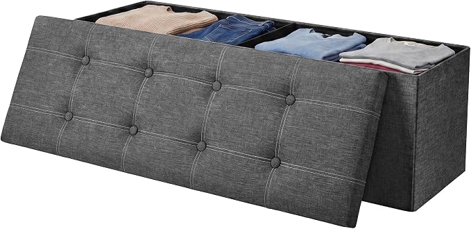 SONGMICS Home Storage Ottoman, 35 Gallons End of Bed Bench, 15.2 x 43.2 x 15.2 Inches, for Bedroom, Entryway, Living Room, Dark Gray