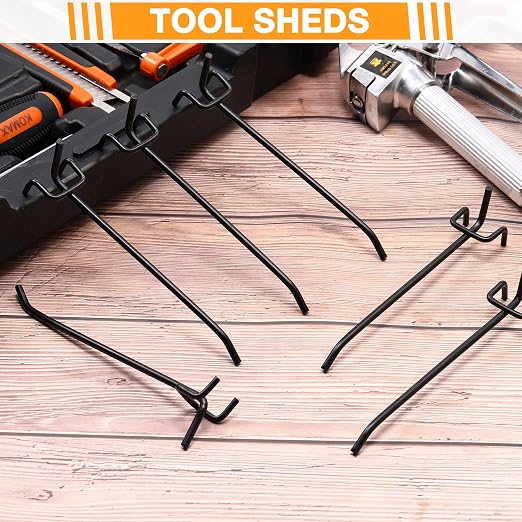 200 Pcs Peg Board Shelving Hooks Stainless Steel Hanging Board Pegs Wall Display Hooks Bulk for 1/8 1/4 Garage Storage Organizer Accessories (6 Inch,Black)