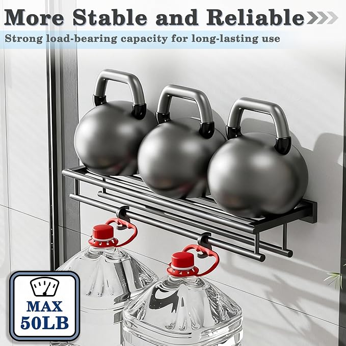 Alise Double Towel Rack for Bathroom Wall Mounted 24 Inch,Matte Black | Bathroom Tower Holder Towel Shelf with Double Towel Bars,SUS304 Stainless Steel Towel Rack with Shelf for Lavatory Kitchen