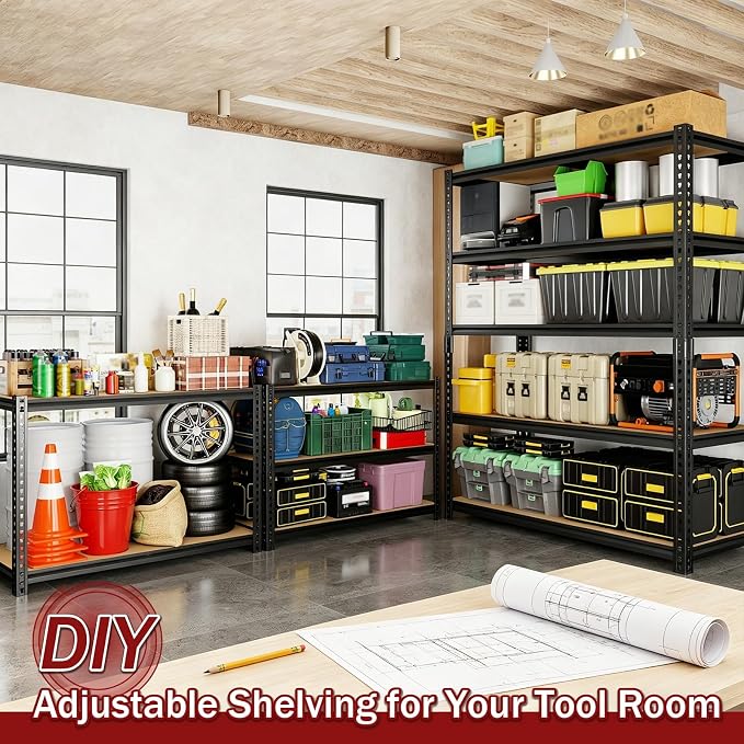 72" H Heavy Duty Garage Shelving, 2400LBS Capacity 5-Tier Storage Shelves,Adjustable Industrial Metal Garage Shelves for Basement Pantry Kitchen Warehouse, 16" D x 36" Wx72 H,Black