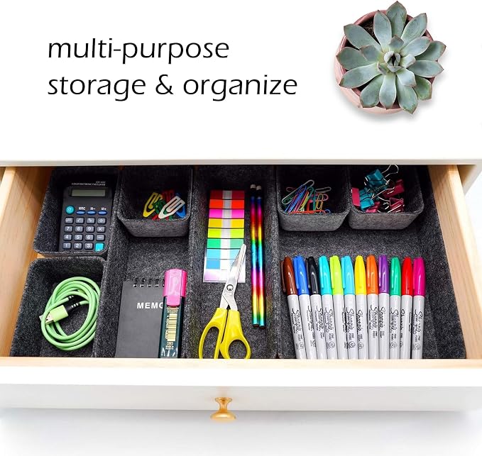 Minimalist Felt Desk Drawer Organizer 8-Piece Charcoal Storage Bins