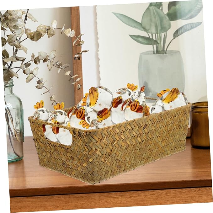 Zerodeko Handwoven Straw Woven Basket with Flat Base Decorative Storage Organizer for Desktop Household Supplies Compact Multifunctional Storage Holder for Vegetables Snacks