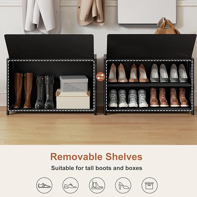 3 Tier Shoe Cabinet with Door, 12-Pair Storage, Black | Compact for small closets. Holds heels, sneakers, boots. Door for dust/pet protection. Quick easy setup.