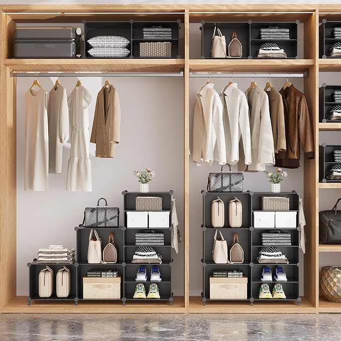 AWTATOS 6 Cube Closet Organizer Storage Shelves, Black | Portable Closet Clothes Organizers Storage Shelf DIY Stackable Cubby Shelving for Closet Bedroom Living Room Office