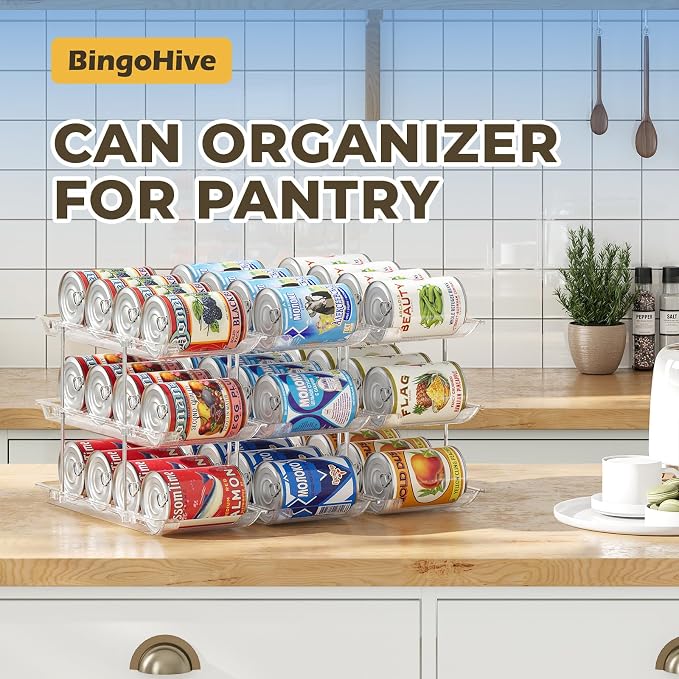 Can Organizer for Pantry Stackable 3 Tiers Can Storage Organizer Pantry Soda Can Organizer for Fridge 36 Cans Rack Automatic Rolling Canned Food Organizer for Refrigerator Kitchen Clear