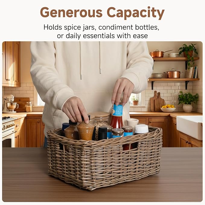 StorageWorks Pantry Baskets, Willow Storage Baskets for Organizing, Shelves, Pantry Organizers and Storage, Light Brown, 15" L x 11" W x 6 ¾"H
