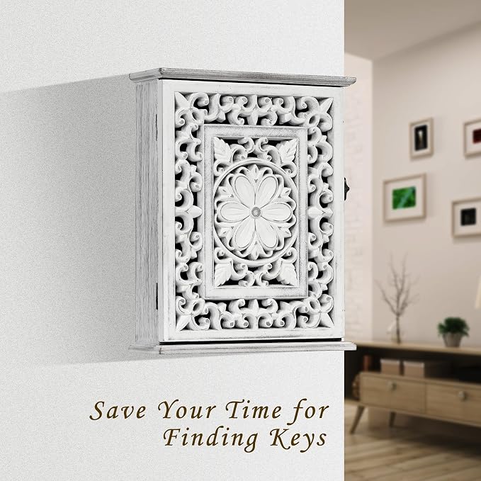 Wooden Key Holder for Wall, Key Box Key Cabinet, Key Hooks Wall | Mounted Key Hangers Rustic Decorative Key Rack with 6 Key Hooks for Home Office Entryway Hallway Bedroom Living Room