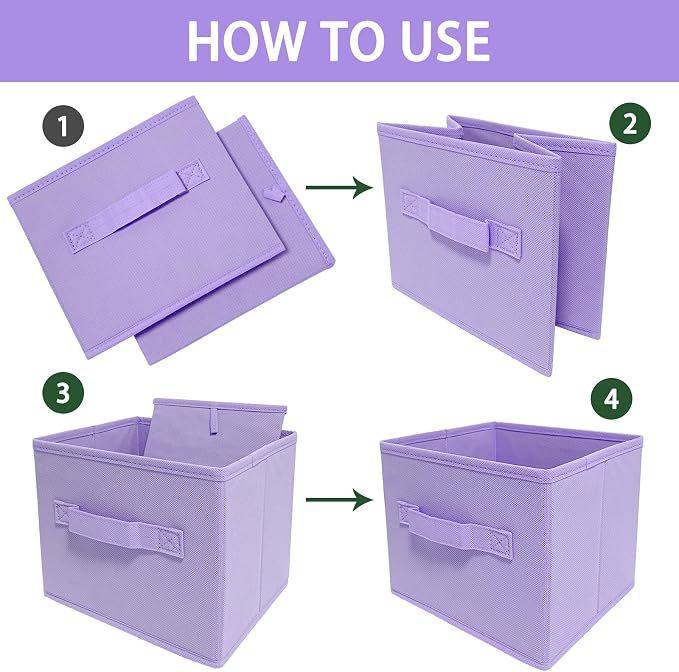 Purple Storage Bins [3 Pack] 9.0"x7.5"x7.5",Mini Storage Box Fabirc Foldable Closet Toy Organizer Collapsible Cloth