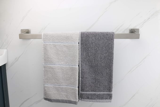 TocTen Bath Towel Rack - Square Base Thicken SUS304 Stainless Steel Towel Bar for Bathroom, Bathroom Accessories Towel Rod Heavy Duty Wall Mounted Towel Holder. (Brushed Nickel, 24)