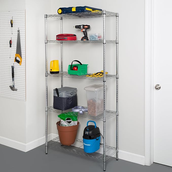 Honey-Can-Do 5-Tier Heavy Duty Adjustable Shelving Unit, 200-lb Per Shelf NSF Certified Metal Storage Rack, Chrome Wire Shelf for Garage Kitchen Pantry, 36 x 14 x 72 in