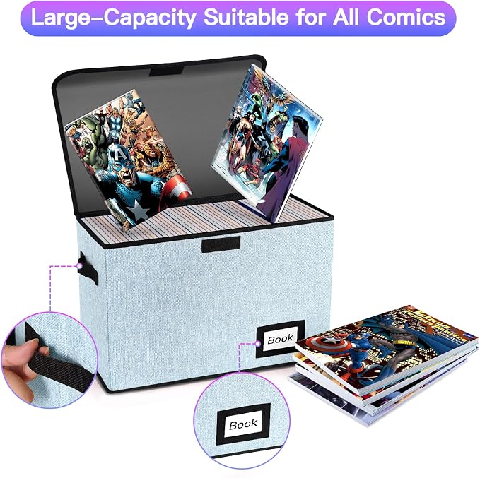 5 Pack Comic Book Storage Boxes, 15.8" X 7.8" X 11.8", Collapsible Comic Short Box, Holds 160-180 Collection Comic Book Container Holder Shelf Protector Organizer Bin (Blue)