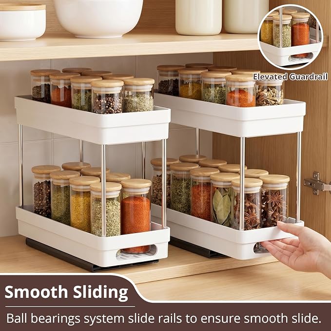 3 Pack Pull Out Spice Rack Organizer for Cabinet, Slide Out Spice Racks Organizer, Spice Cabinet Organizers, Cabinet Size Need:12'' Highx11'' Deepx5'' Wide,Each Tier Hold 10 Spice Jar- 2 Tier,3 Colors
